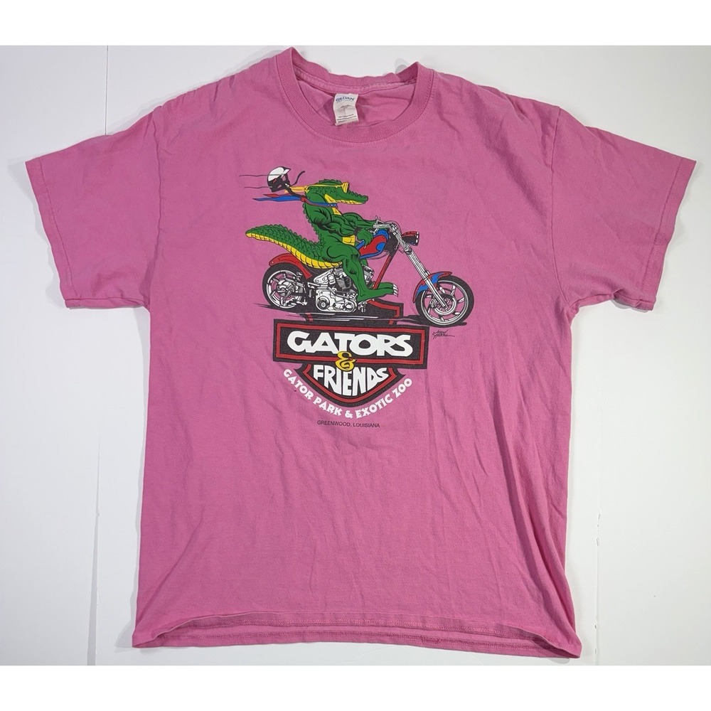 Gators & Friends Biker Gator T Shirt Mens L Pink Motorcycle Graphic Tee